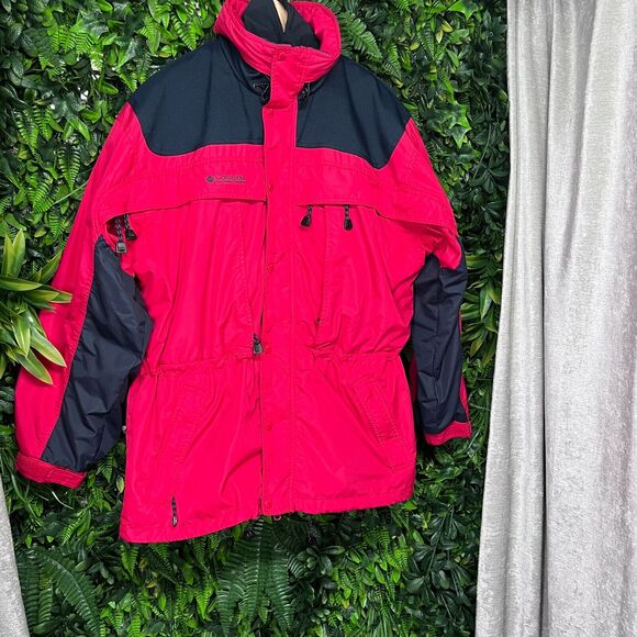 COLUMBIA SPORTSWEAR Mens Jacket M Red Black Bugaboo Full Zip 2 In 1 Fleece Lined - Picture 1 of 13